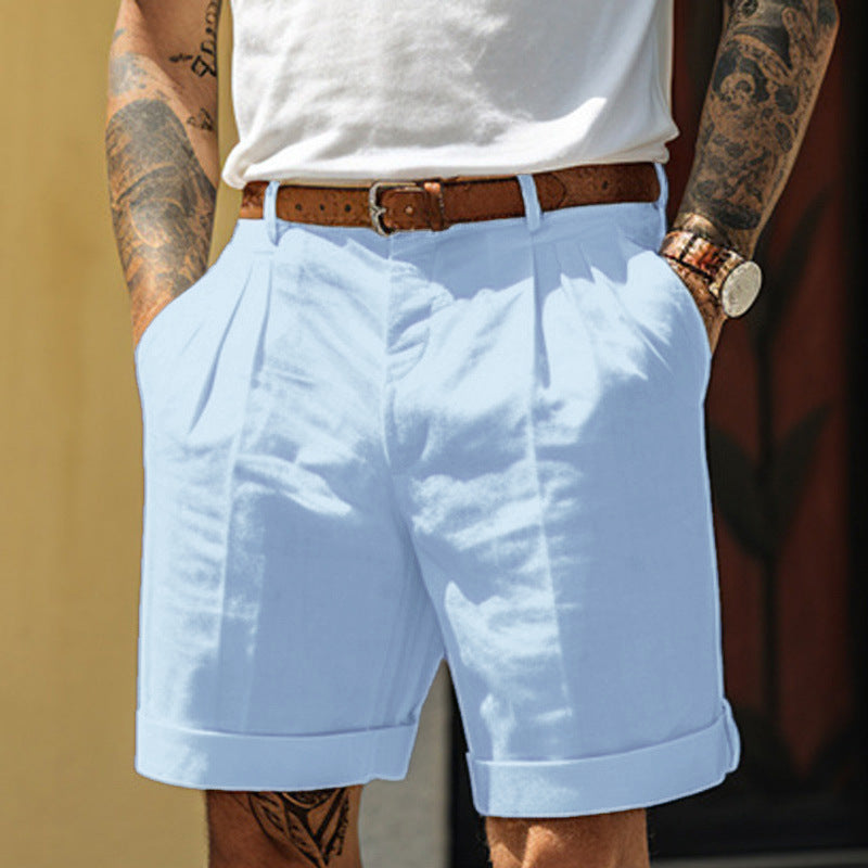 Pantaloncini eleganti con pinces da uomo, bermuda casual per l'estate - Azzurro