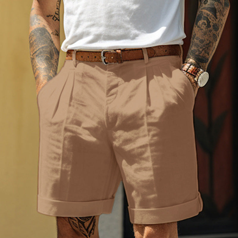 Pantaloncini eleganti con pinces da uomo, bermuda casual per l'estate - Marrone