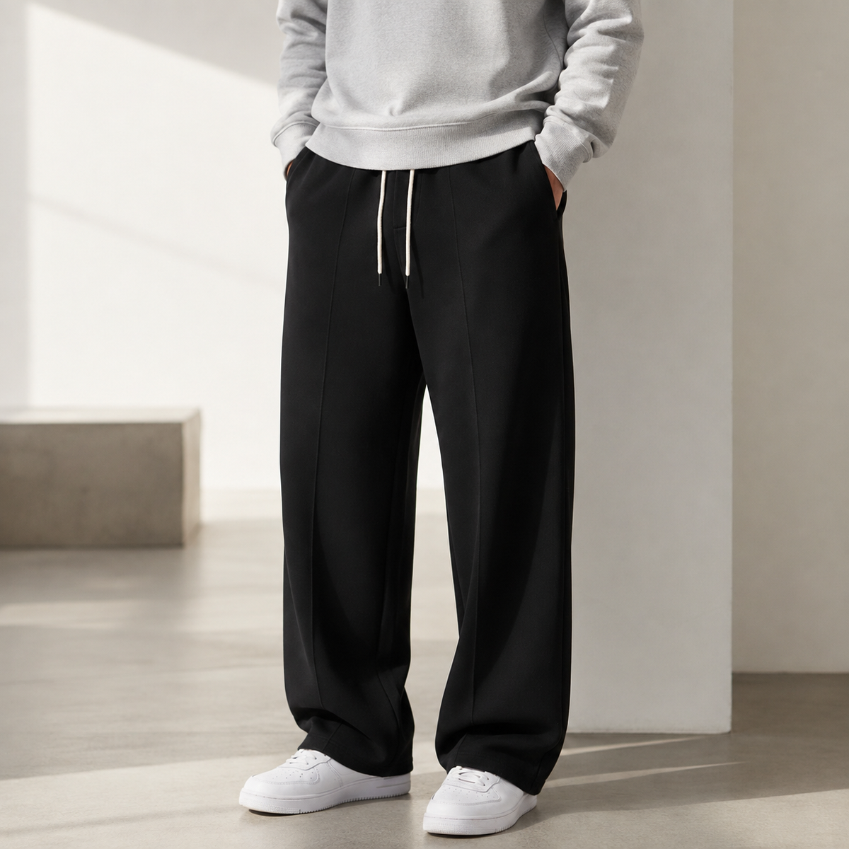 Pantaloni della tuta da uomo larghi a gamba dritta, joggers con coulisse e tasche per sport e tempo libero - foto 4