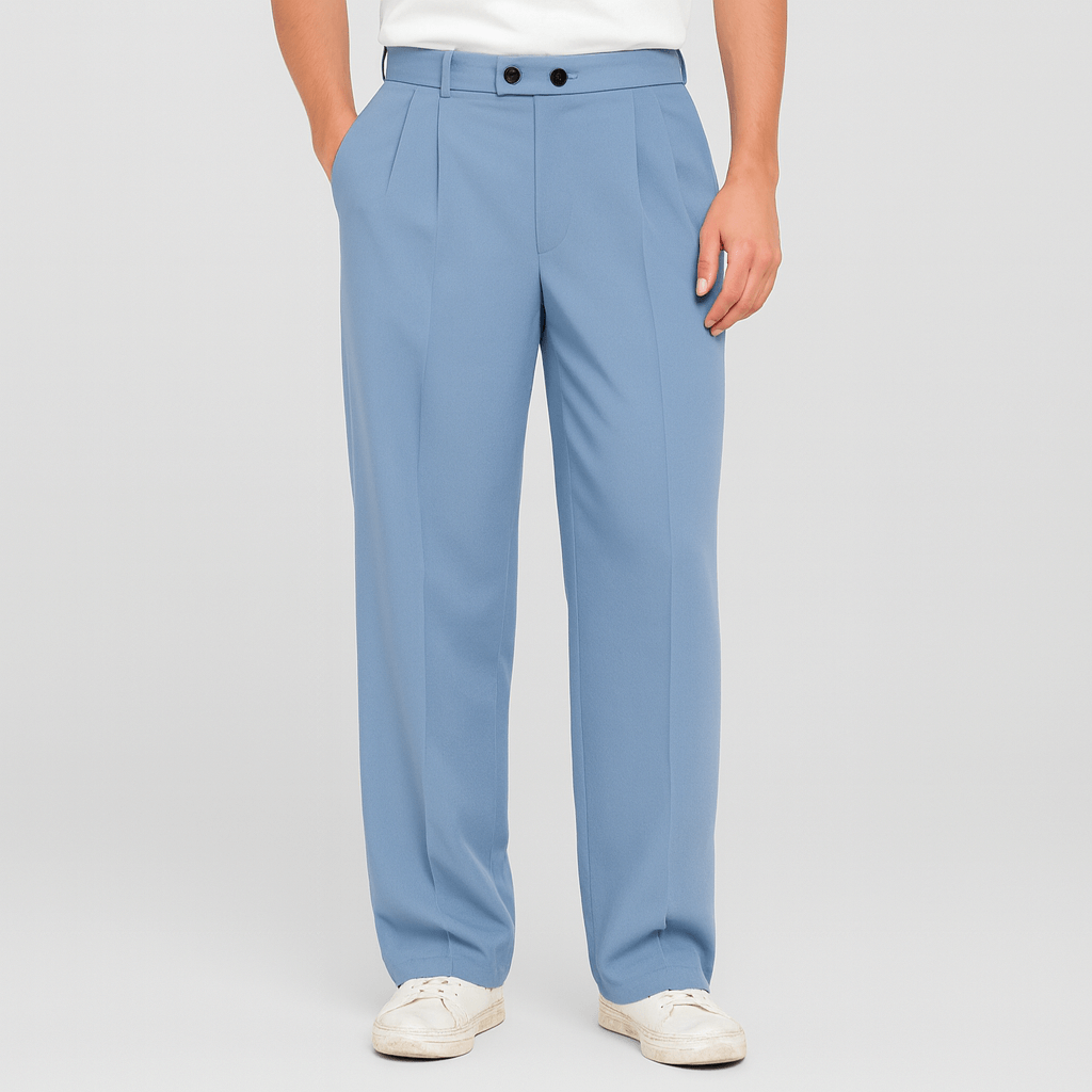 Pantaloni larghi da uomo a gamba larga con pinces, eleganti e traspiranti per l'estate - Blu