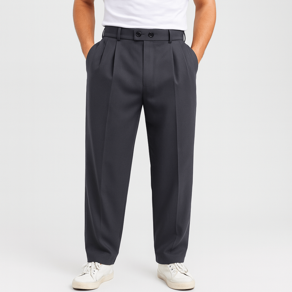 Pantaloni larghi da uomo a gamba larga con pinces, eleganti e traspiranti per l'estate - Grigio