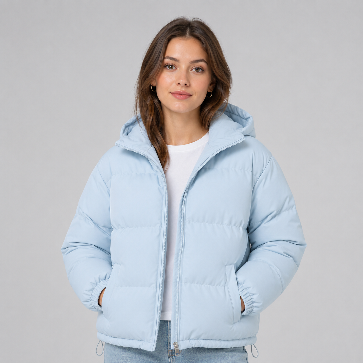 Piumino con cappuccio unisex in misto cotone, giubbotto imbottito invernale - view 9