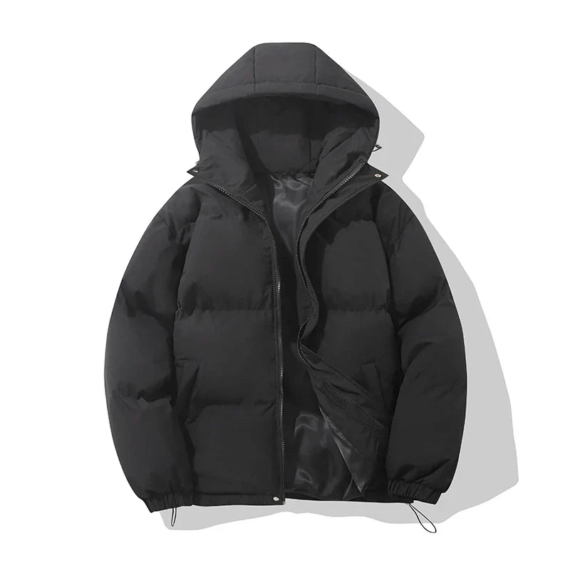 Piumino con cappuccio unisex in misto cotone, giubbotto imbottito invernale - Nero