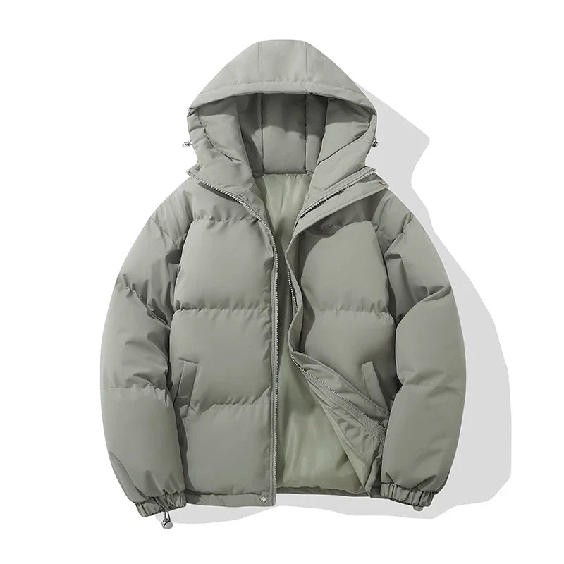 Piumino con cappuccio unisex in misto cotone, giubbotto imbottito invernale - Verde grigiastro
