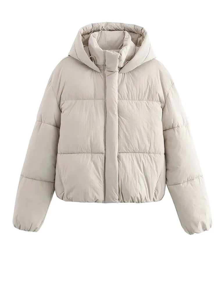 Piumino da donna con cappuccio, trapuntato e imbottito, corto per l'inverno - Bianco