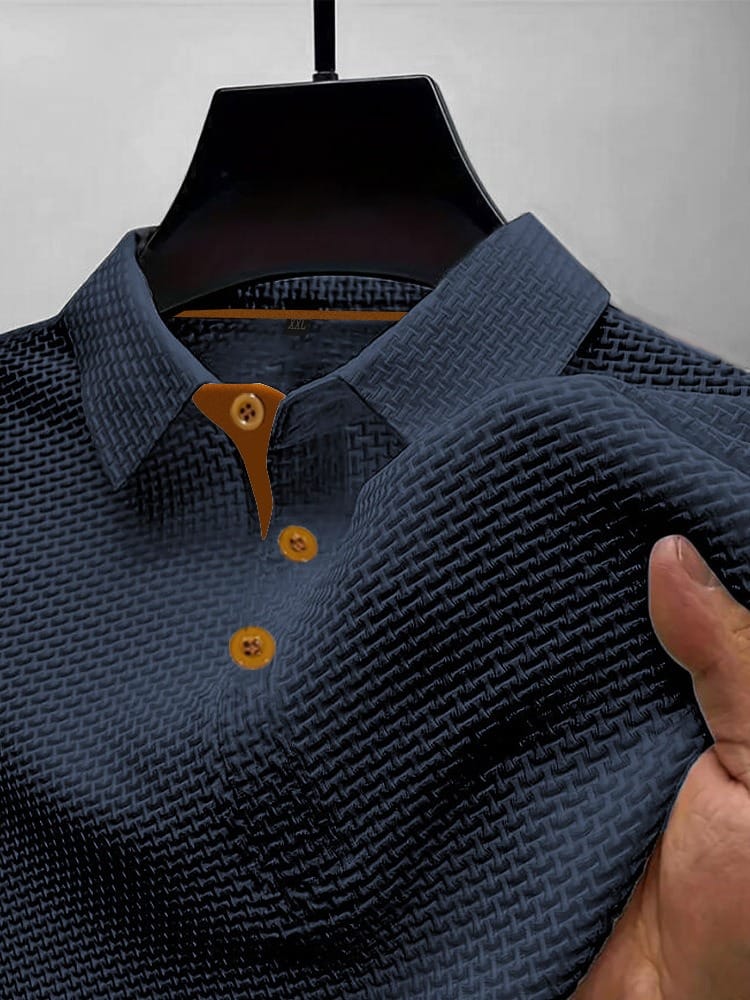 Polo da uomo in maglia a manica corta con colletto classico, elegante e casual - Blu Scuro