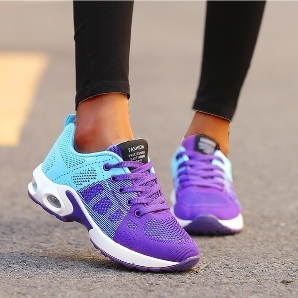 Sneakers donna comode con suola ad aria in mesh traspirante, scarpe da ginnastica sportive per il tempo libero - Azzurro-Viola