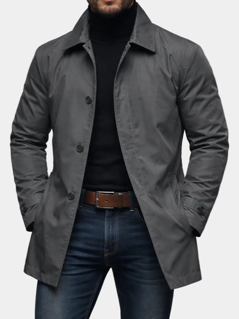 Soprabito da uomo corto e monopetto con collo classico, elegante per la primavera e l'ufficio - Grigio