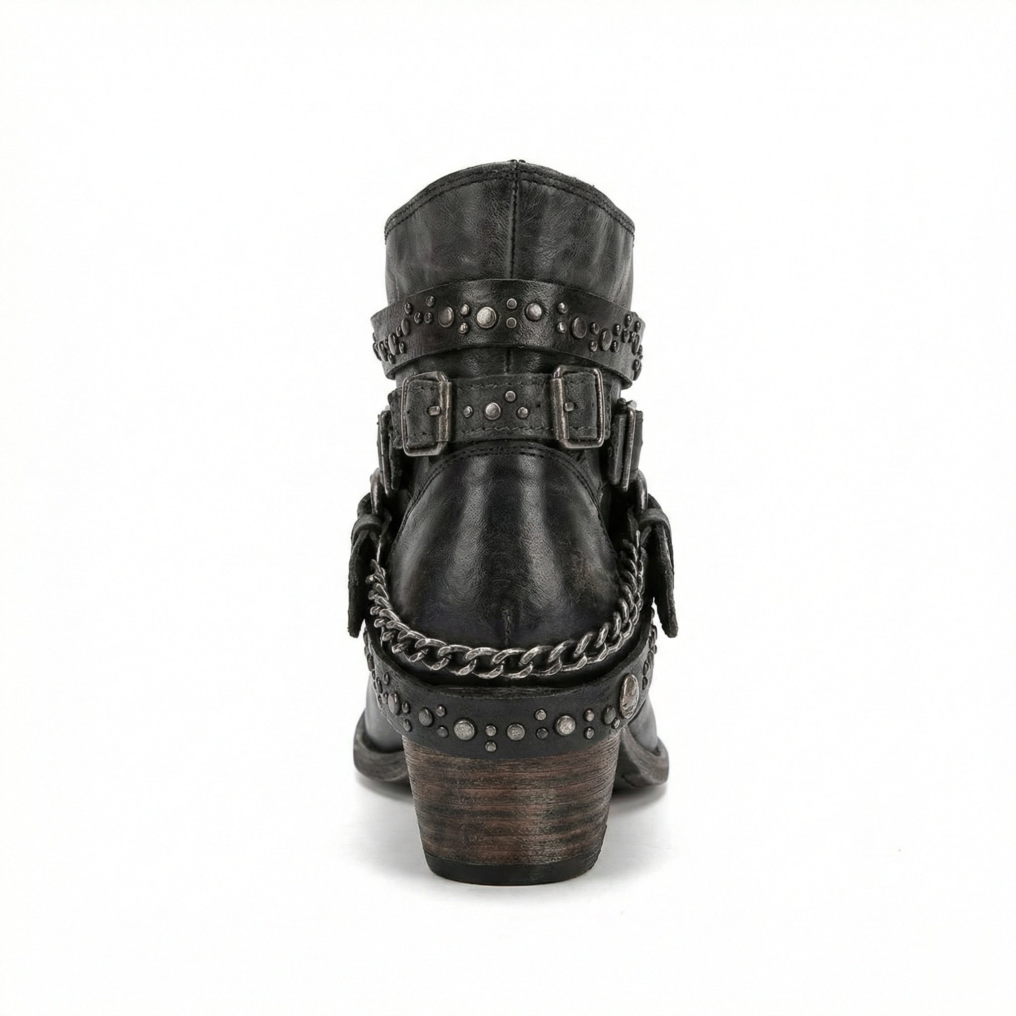 Stivaletti biker da donna con borchie e fibbie, tacco basso in stile vintage - view 14