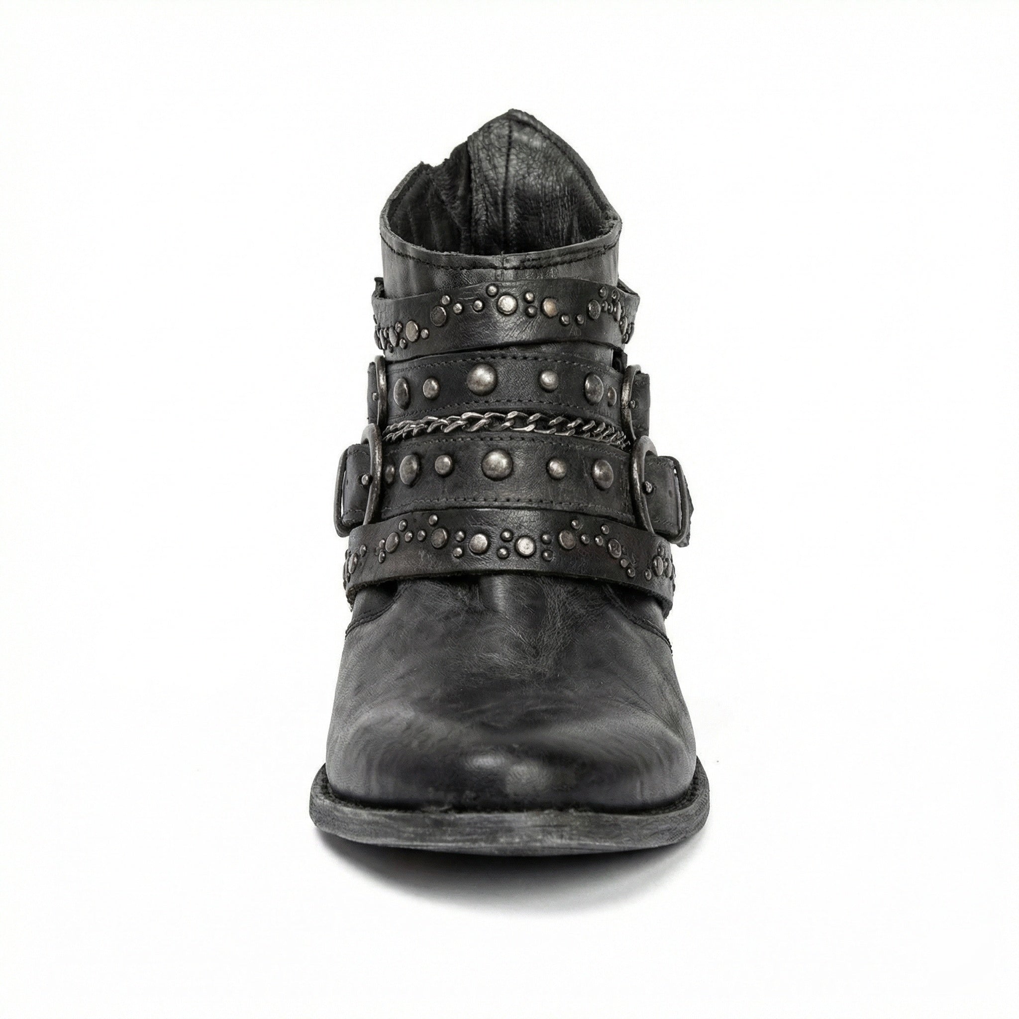 Stivaletti biker da donna con borchie e fibbie, tacco basso in stile vintage - view 15