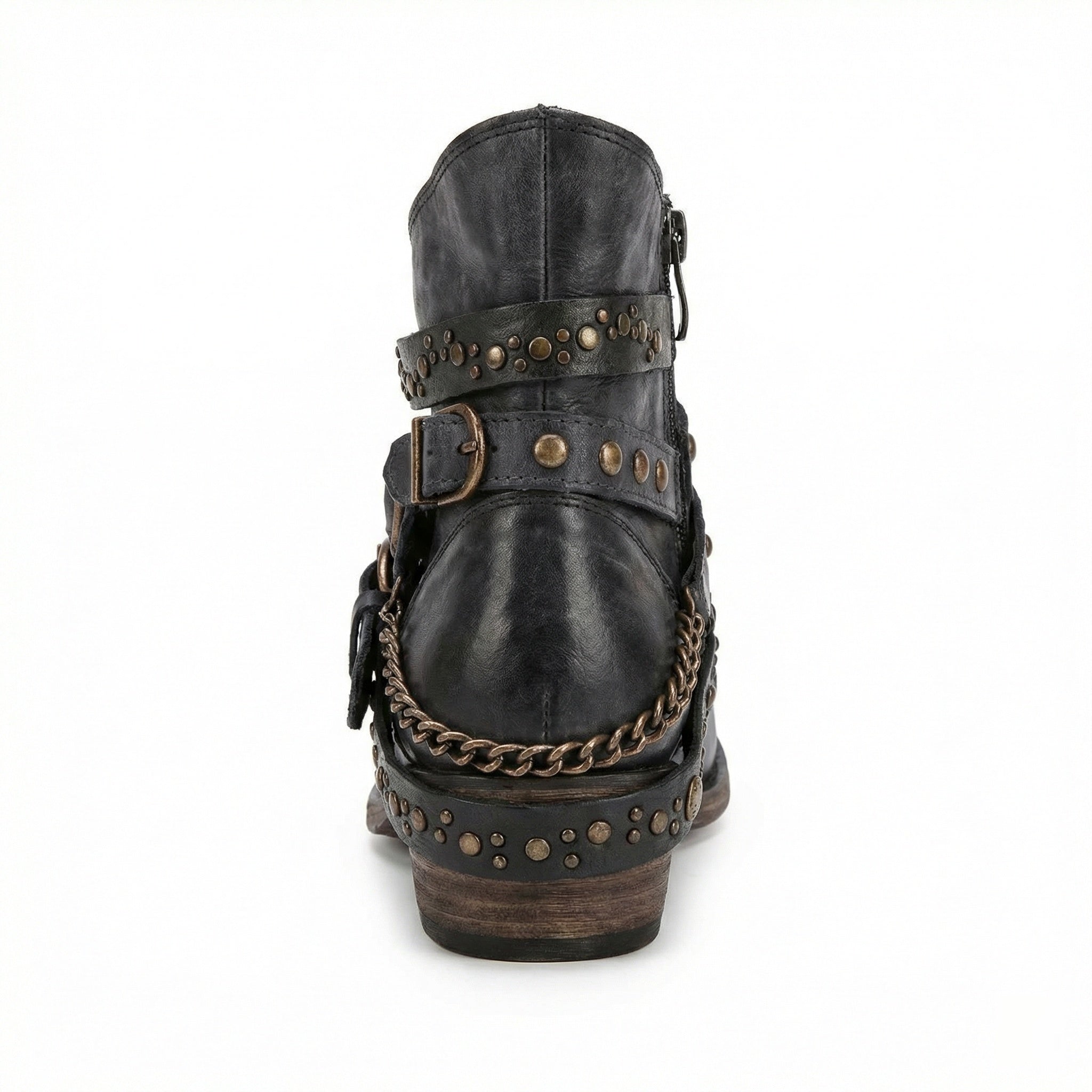 Stivaletti biker da donna con borchie e fibbie, tacco basso in stile vintage - view 8