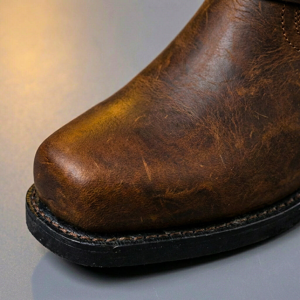 Stivali da uomo western in pelle con fibbia harness, vintage biker e da cowboy - view 7