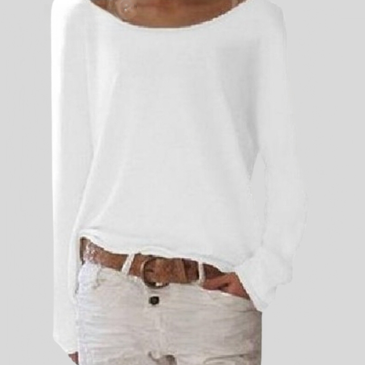 Top da donna a maniche lunghe con scollo a barca, vestibilità morbida e oversize per un look casual - Bianco