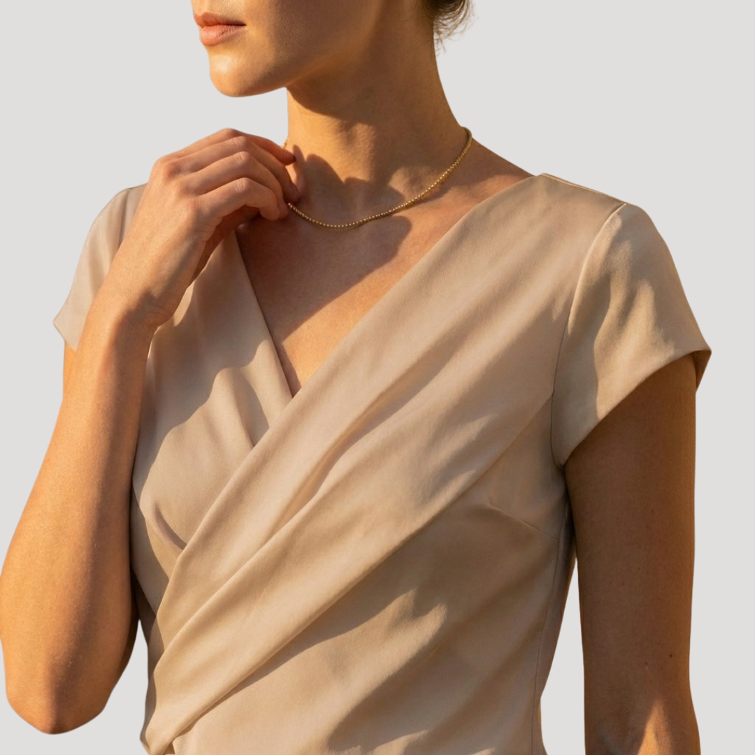 Top incrociato da donna elegante con scollo a V e manica corta, da cerimonia e sottogiacca - foto 5