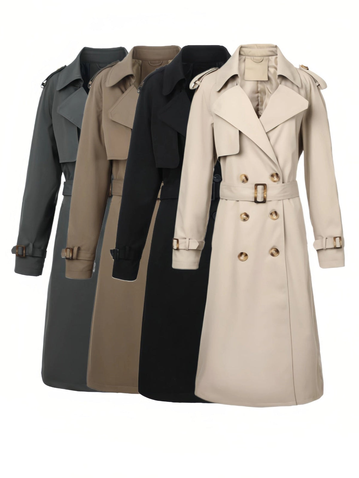 Trench da donna doppiopetto con cintura, lungo ed elegante - view 5