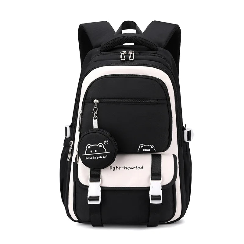 Zaino scolastico multitasche con porta pc, per medie e superiori - zaino con tante tasche - Nero