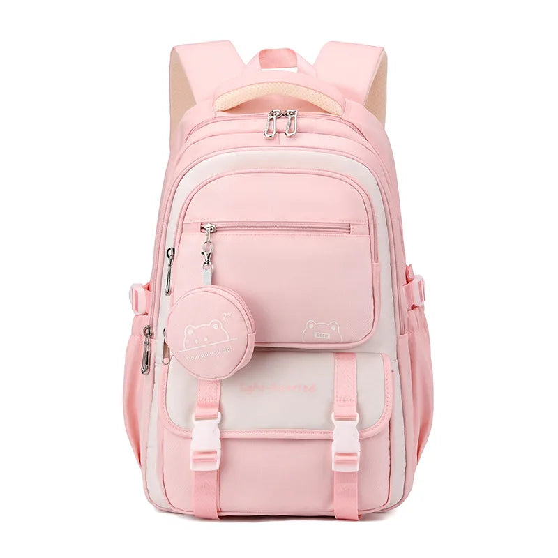 Zaino scolastico multitasche con porta pc, per medie e superiori - zaino con tante tasche - Rosa
