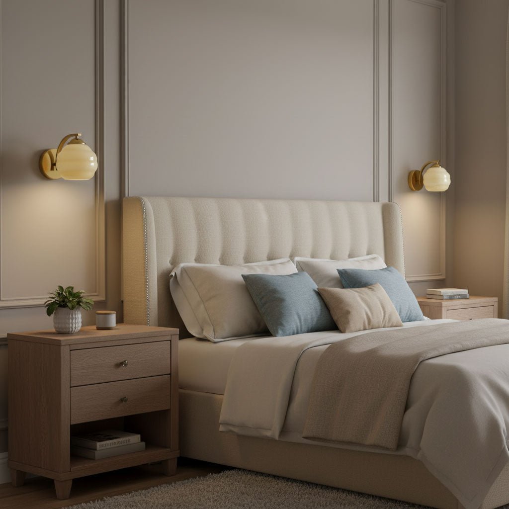 Applique da Parete Vintage in Stile Art Déco con Paralumi in Vetro Bianco e Finitura Dorata o Cromata 4