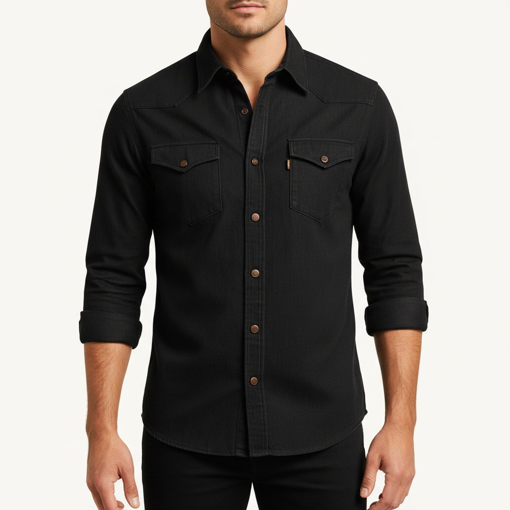 Glebronia | Camicia in denim elasticizzato con tasche e chiusura con bottoni