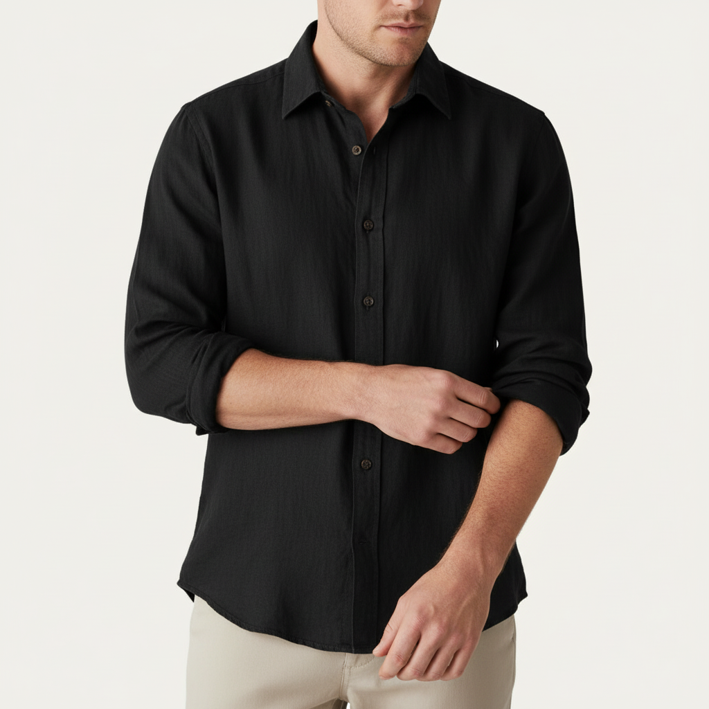 Glebronia | Camicia in lino a maniche lunghe con colletto francese