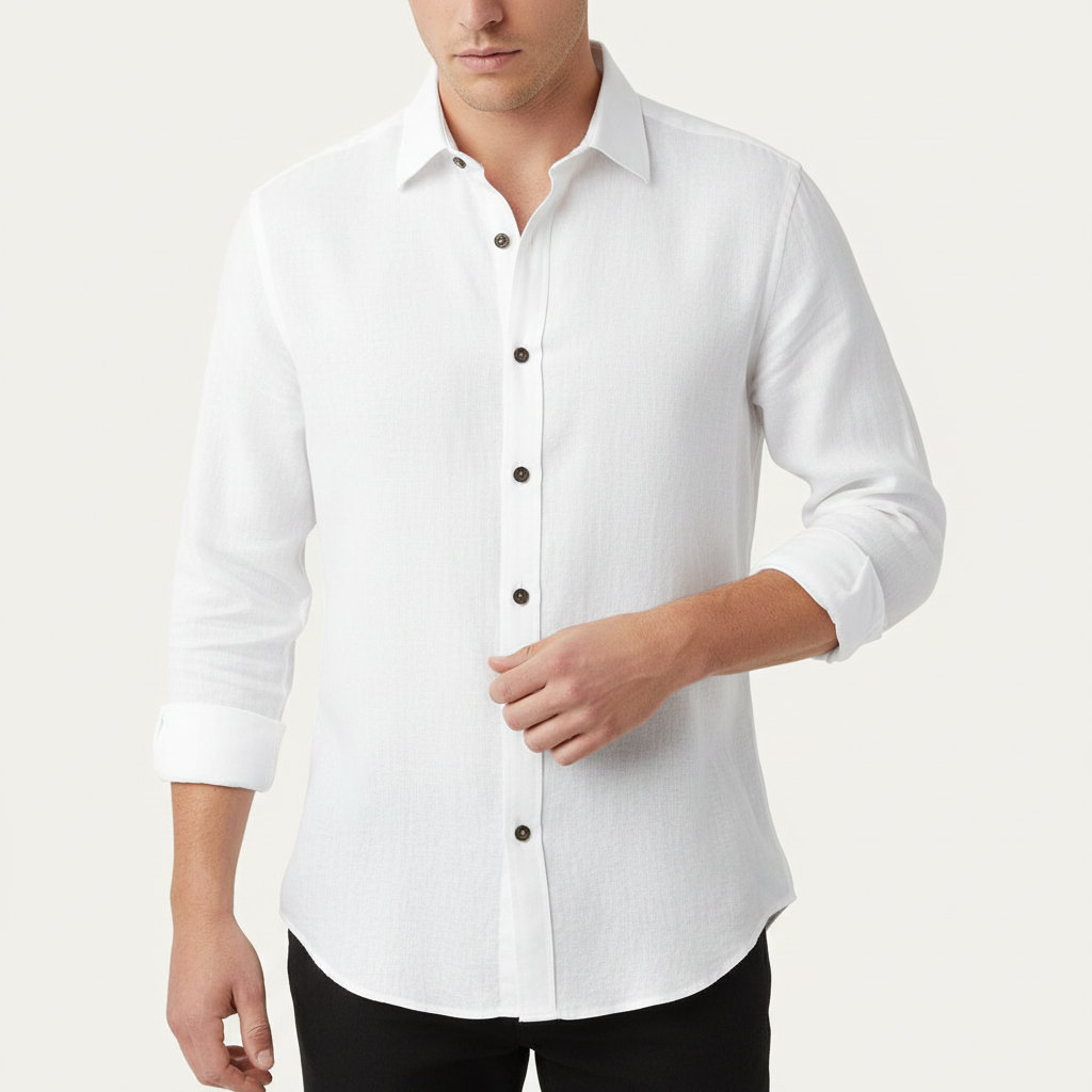 Glebronia | Camicia in lino a maniche lunghe con colletto francese