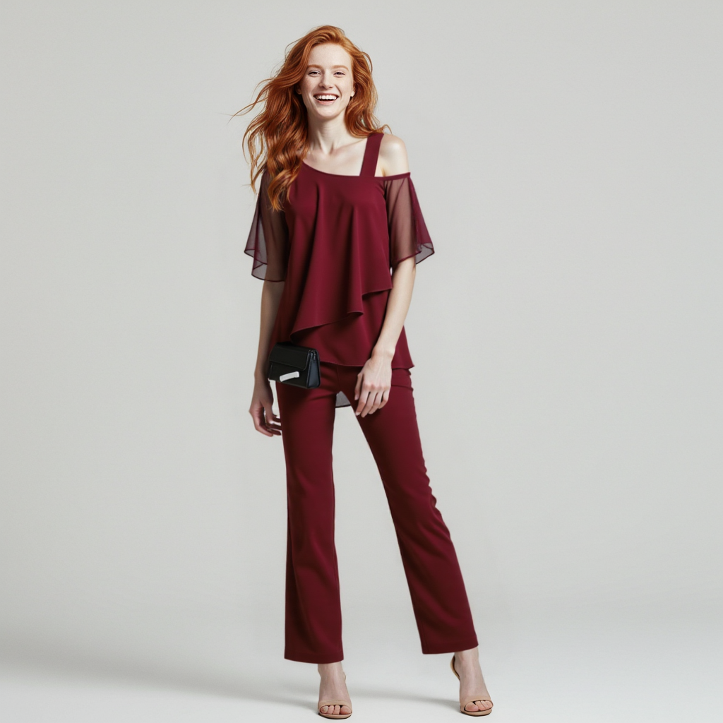 Glebronia | Completo due pezzi composto da blusa a spalle scoperte e pantaloni