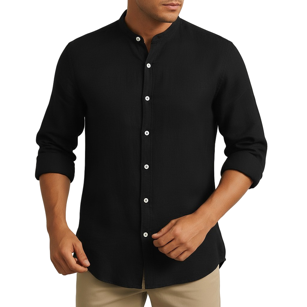 Glebronia | Lino estivo con colletto alla coreana