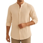 Glebronia | Lino estivo con colletto alla coreana