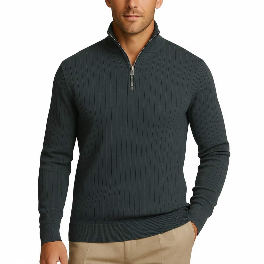 Glebronia | Maglione a coste con mezza zip