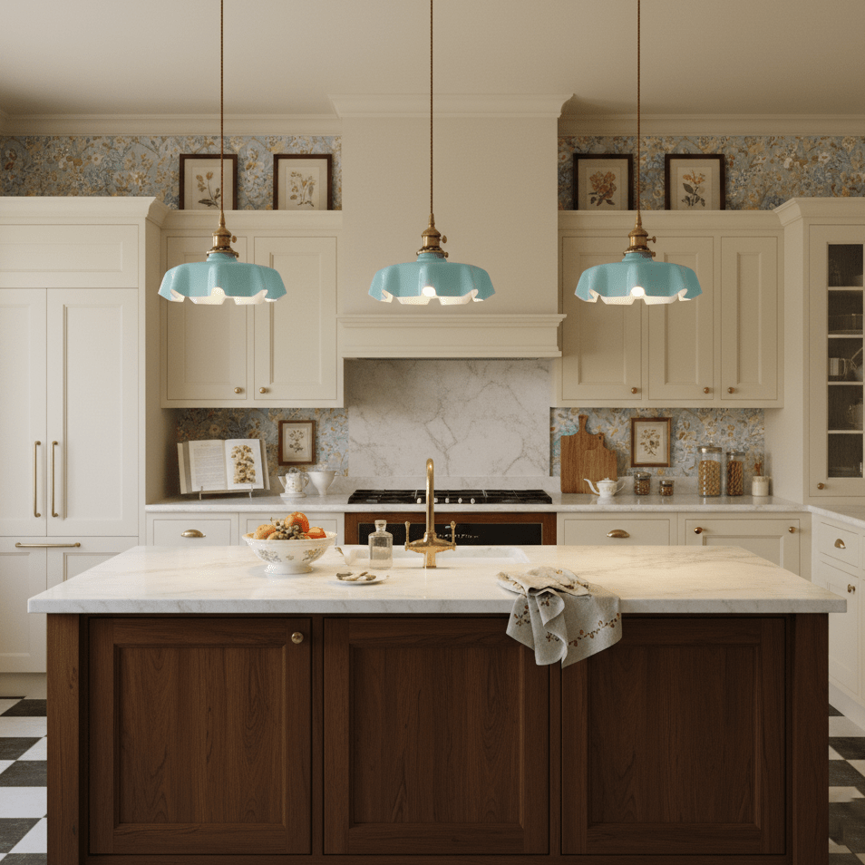 Lampada a Sospensione in Ceramica Stile Vintage Francese con Paralume Plissettato 4