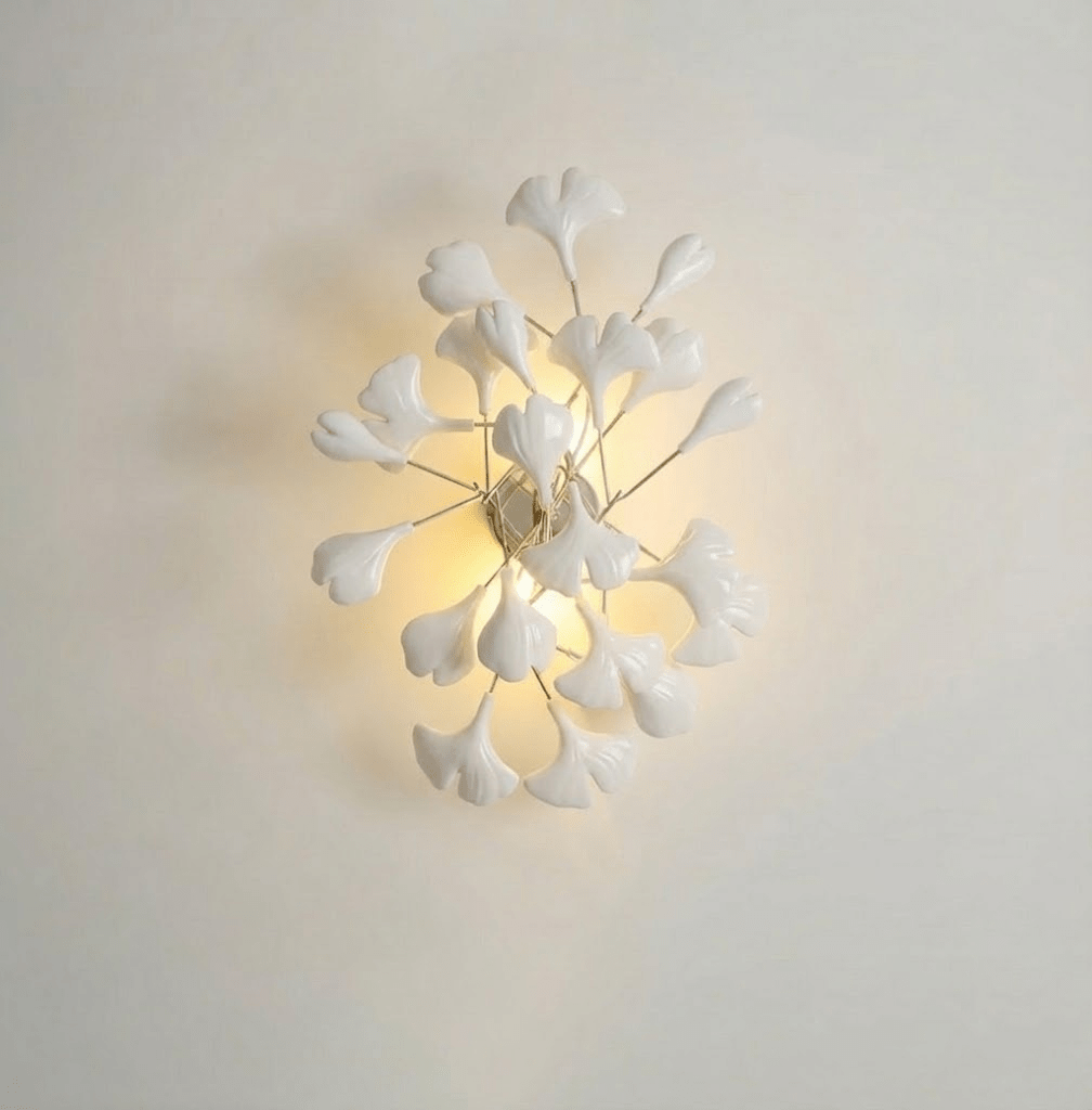 Lampada da Parete Ginkgo in Stile Mid Century con Finitura Oro e Bianco, Applique Decorativa per Interni 13