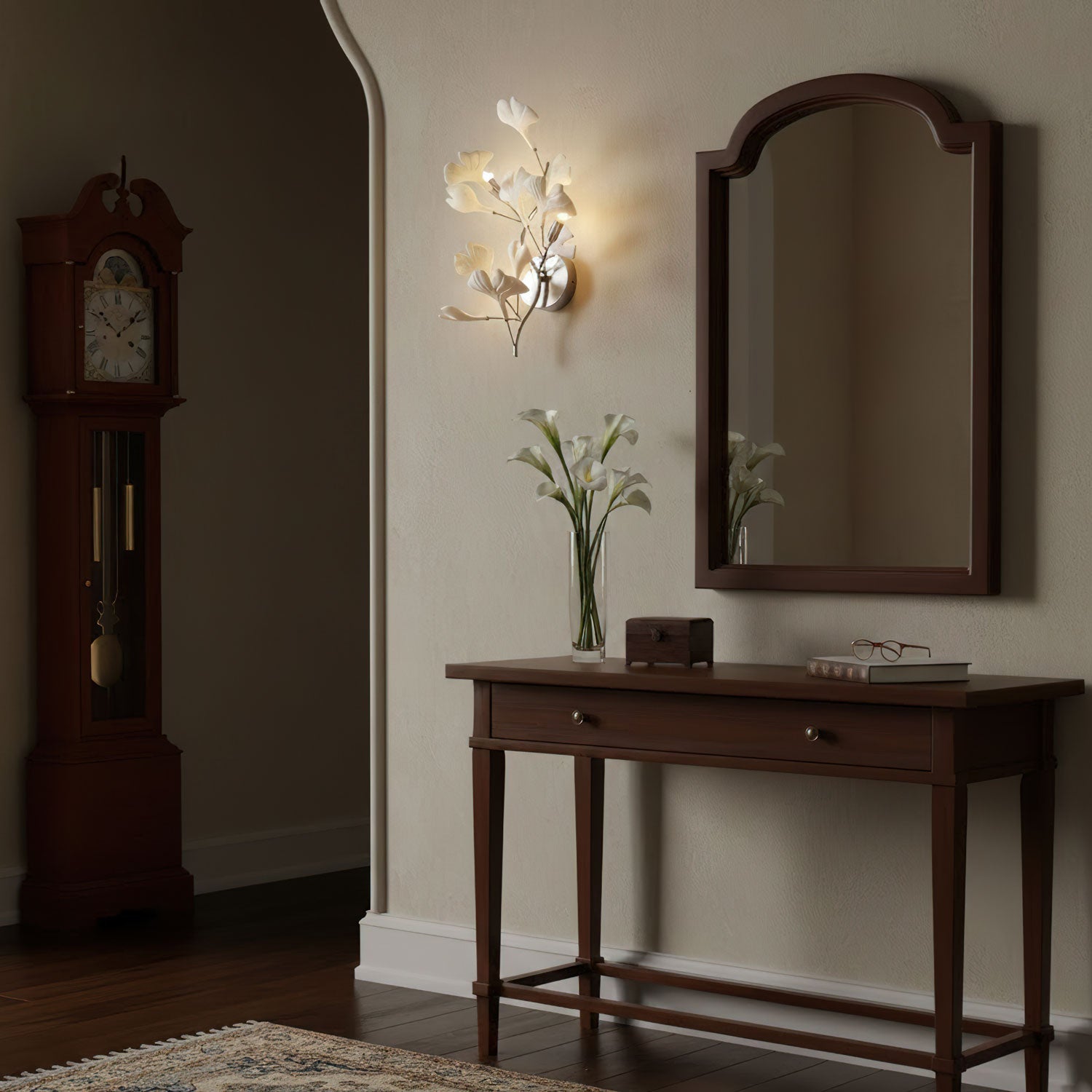 Lampada da Parete Ginkgo in Stile Mid Century con Finitura Oro e Bianco, Applique Decorativa per Interni 3