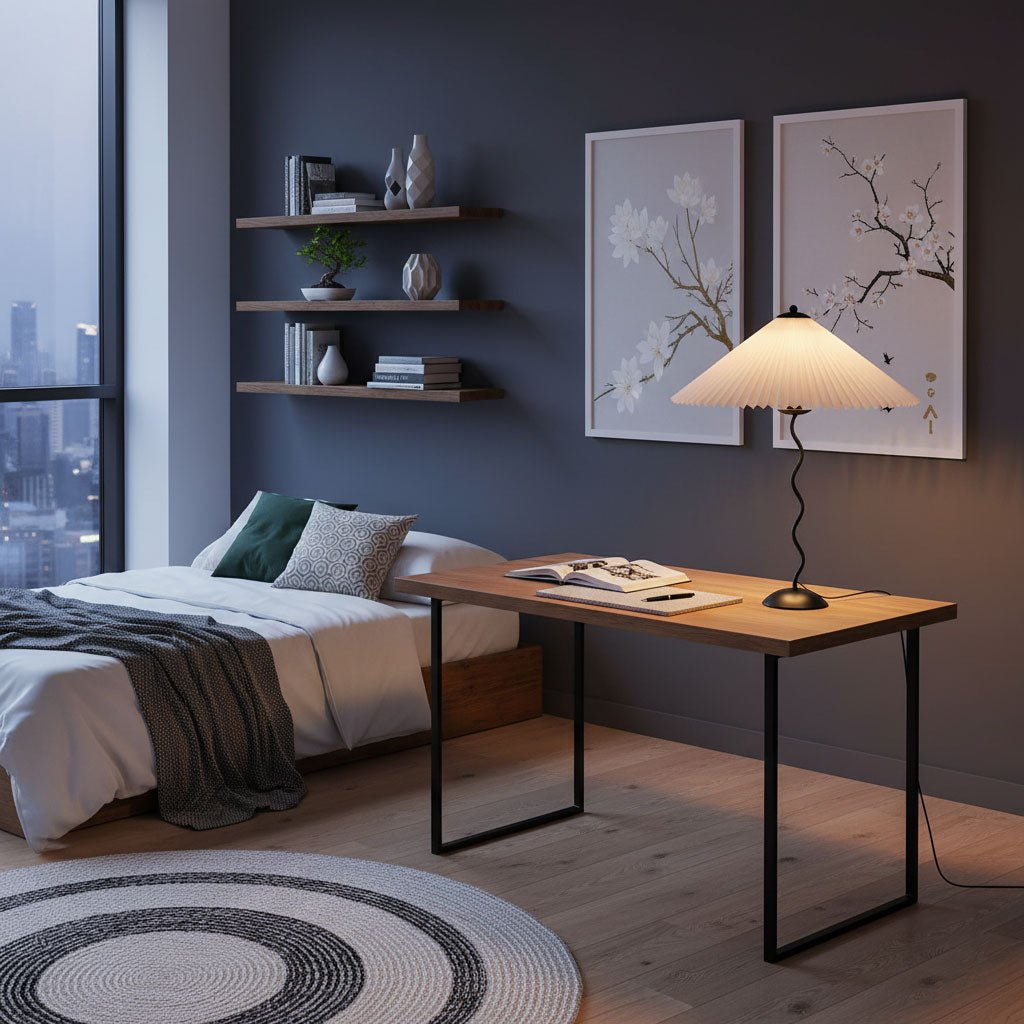 Lampada da Tavolo Origami Squiggle in Stile Nordico con Base Curvy e Paralume Plissettato 6