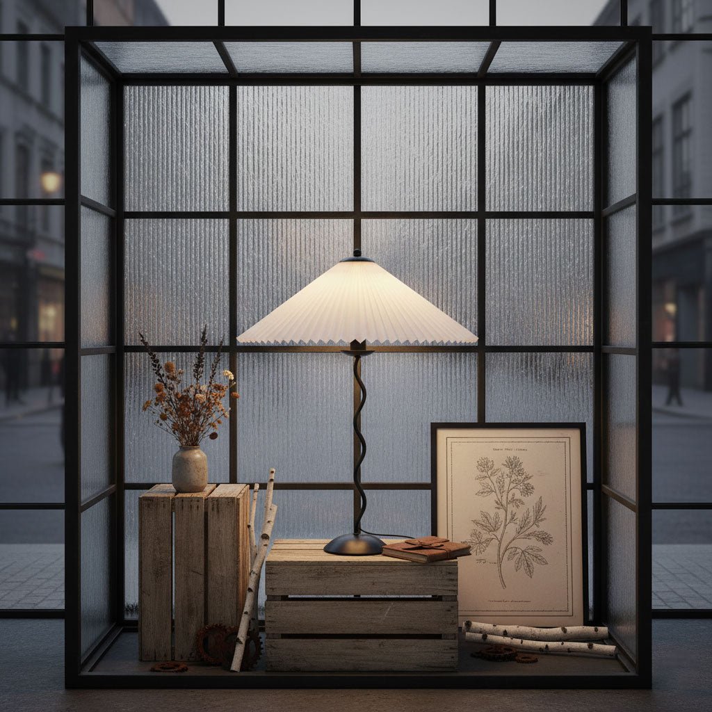 Lampada da Tavolo Origami Squiggle in Stile Nordico con Base Curvy e Paralume Plissettato 8