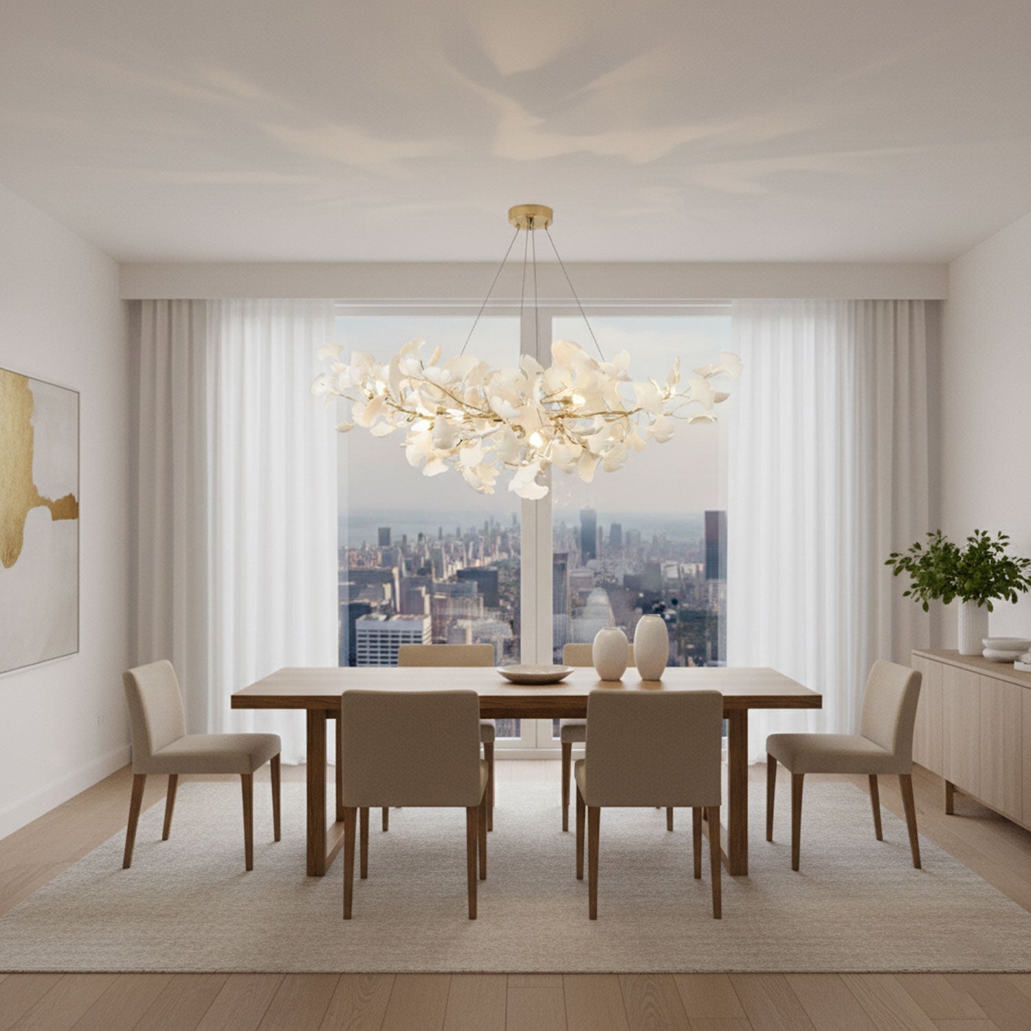 Lampadario Ginkgo B in Ceramica con Petali Decorativi | Lampadari Moderni per Atmosfere Eleganti 4