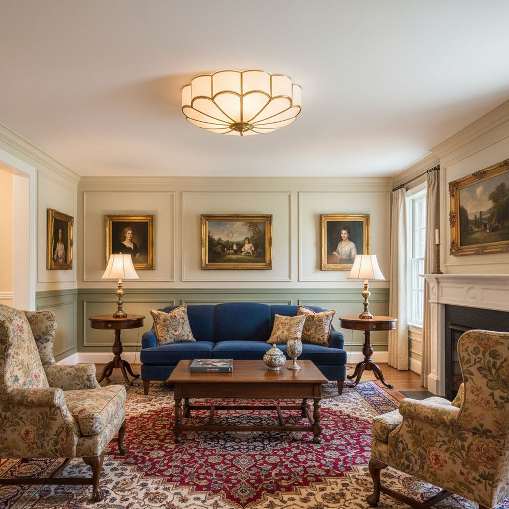 Plafoniera Soffitto in Vetro a Fiore con Finitura in Ottone | Plafoniera LED Moderna per Camera da Letto 4