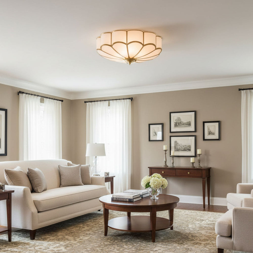 Plafoniera Soffitto in Vetro a Fiore con Finitura in Ottone | Plafoniera LED Moderna per Camera da Letto 5