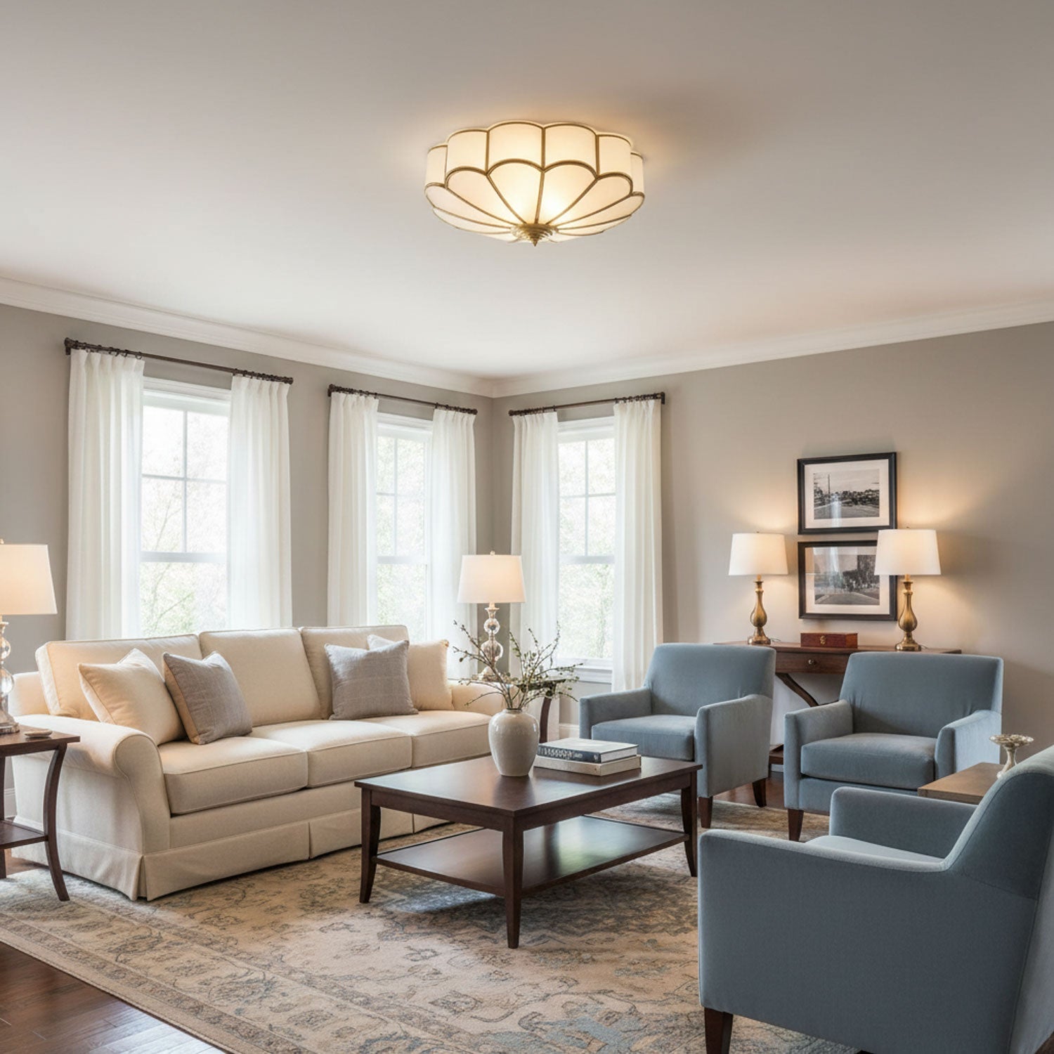 Plafoniera Soffitto in Vetro a Fiore con Finitura in Ottone | Plafoniera LED Moderna per Camera da Letto 7