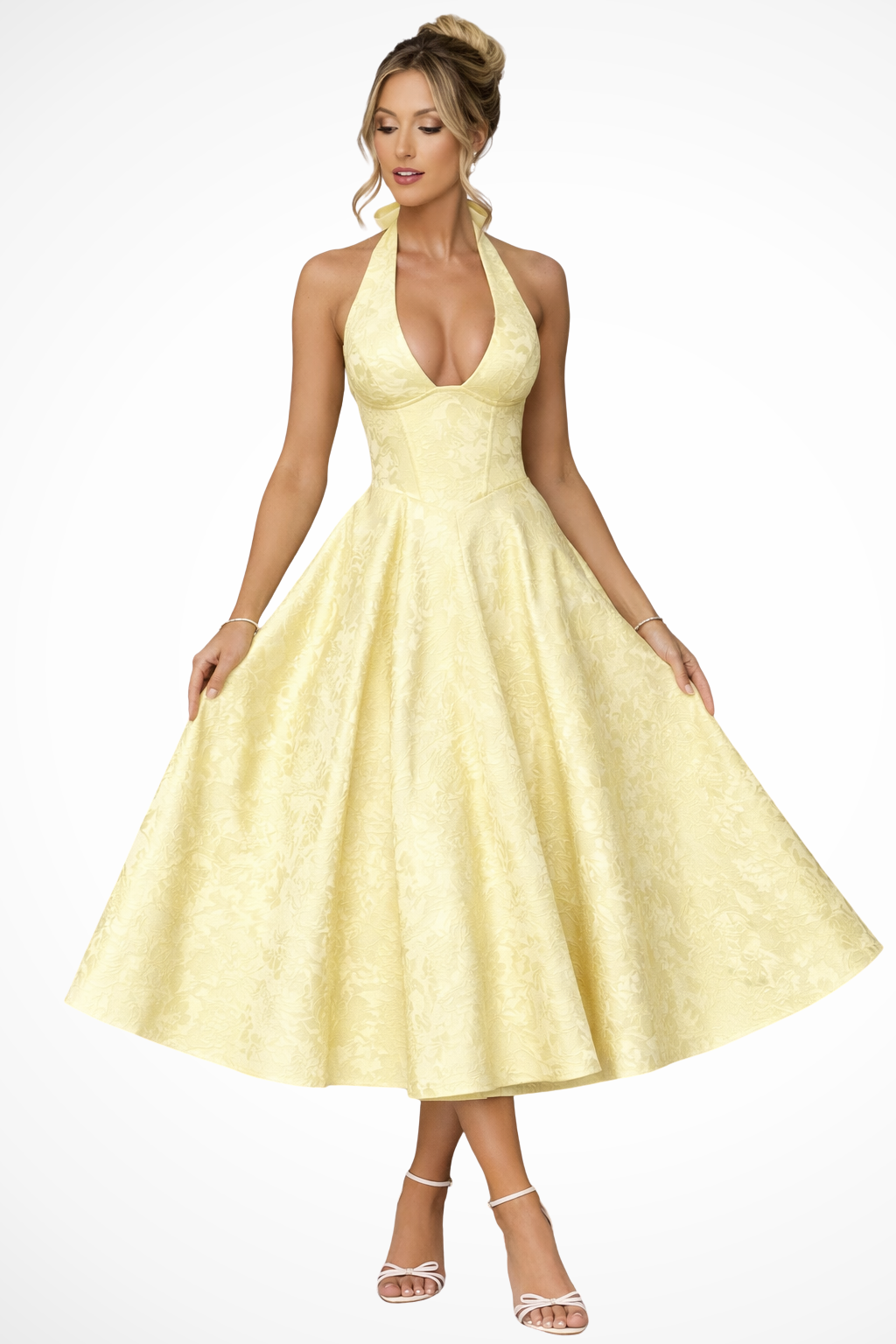 Rosalinda | Scollo all'americana abito midi con motivo floreale
