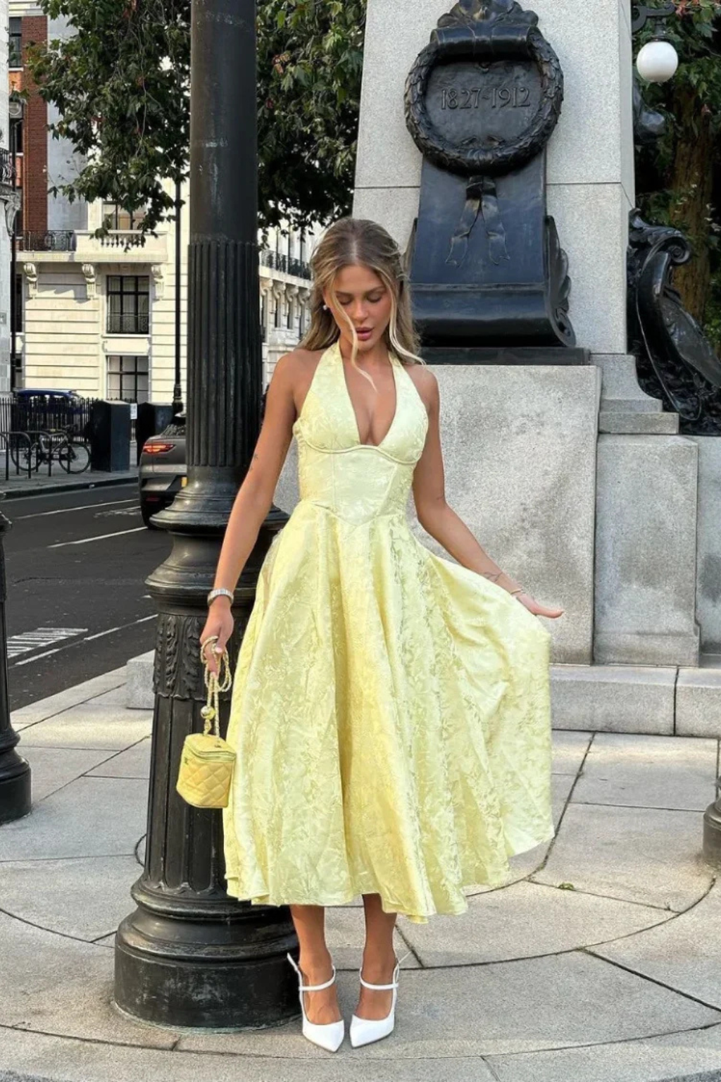 Rosalinda | Scollo all'americana abito midi con motivo floreale