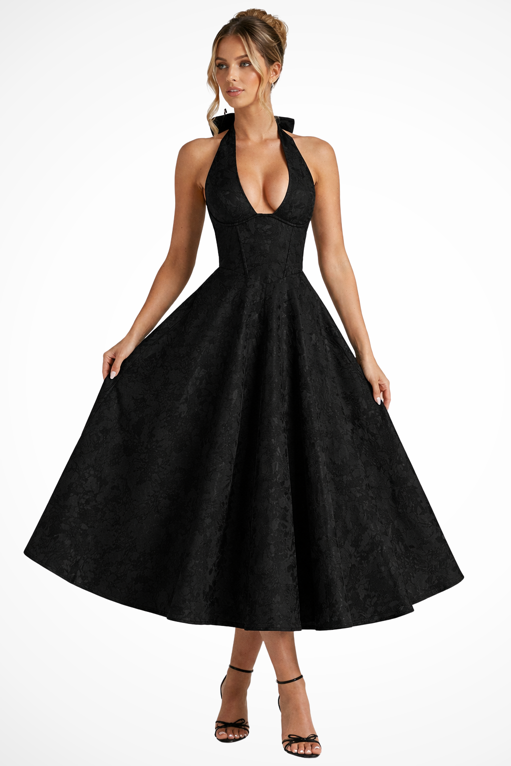 Rosalinda | Scollo all'americana abito midi con motivo floreale