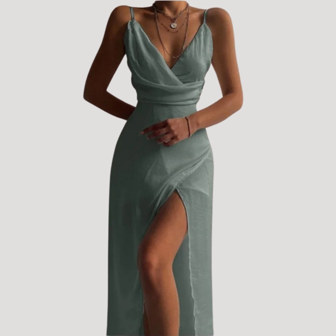 Abito lungo da donna con spacco, elegante per matrimonio e cerimonia - view 7