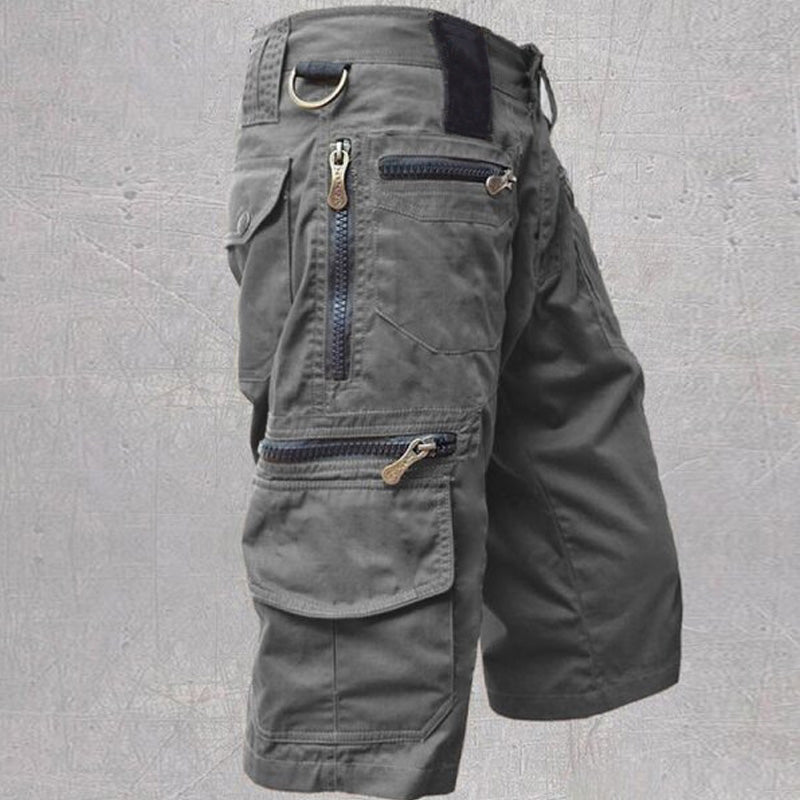 Bermuda cargo da uomo con vita regolabile e tasche, in cotone - pantaloncini con zip, estivi - Grigio