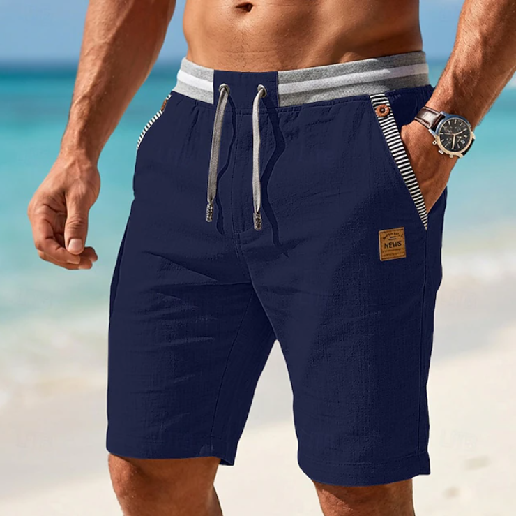 Bermuda uomo casual con coulisse, pantaloncini estivi da spiaggia, mare e vacanza - Blu scuro