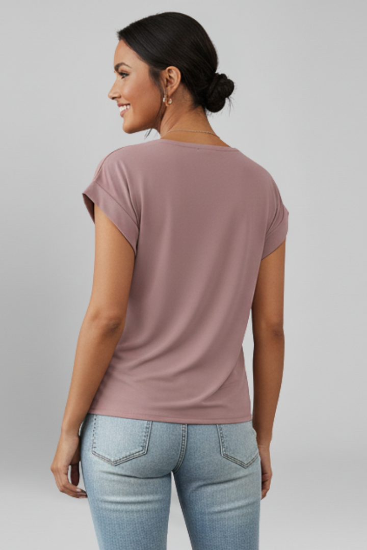 Blusa da donna con scollo a V e maniche corte, con nodo davanti - view 10