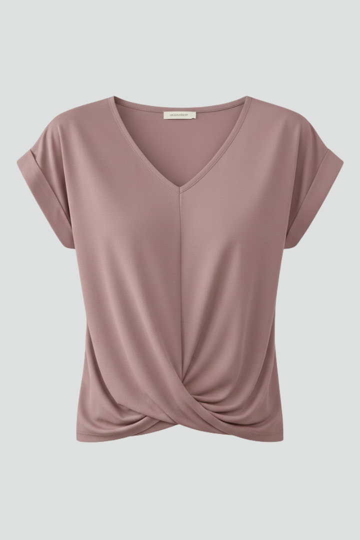 Blusa da donna con scollo a V e maniche corte, con nodo davanti - view 9