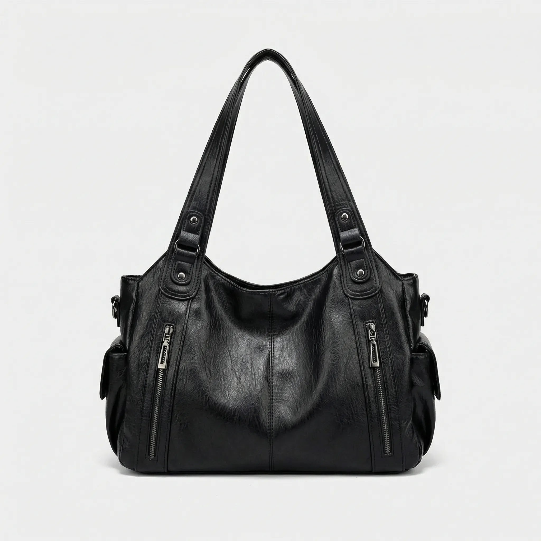 Borsa a tracolla da donna in ecopelle con tasche, borsa a spalla capiente per il lavoro - Nero