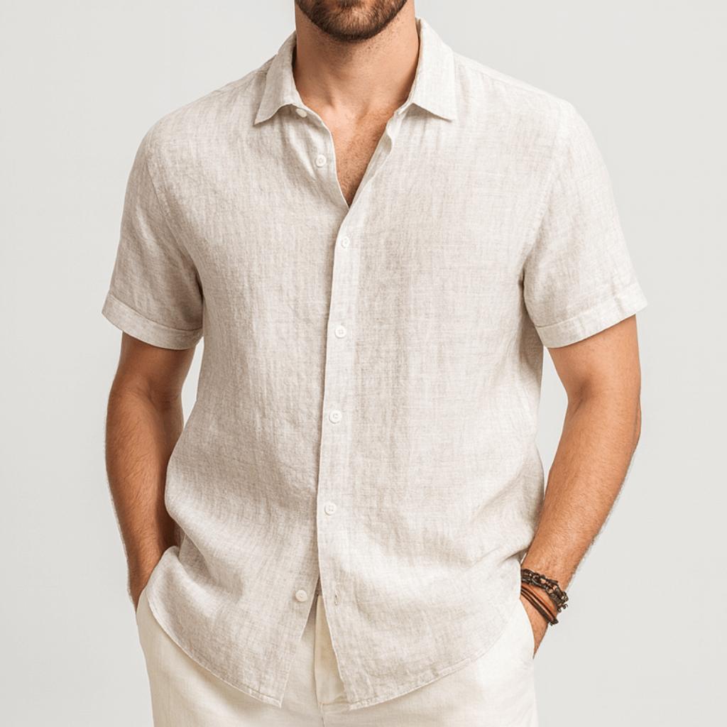 Camicia da uomo a maniche corte in cotone, elegante e casual con bottoni, per l'estate - Bianco