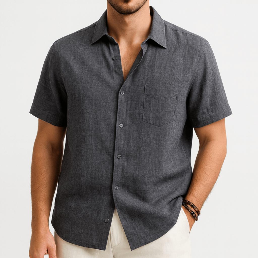 Camicia da uomo a maniche corte in cotone, elegante e casual con bottoni, per l'estate - Grigio