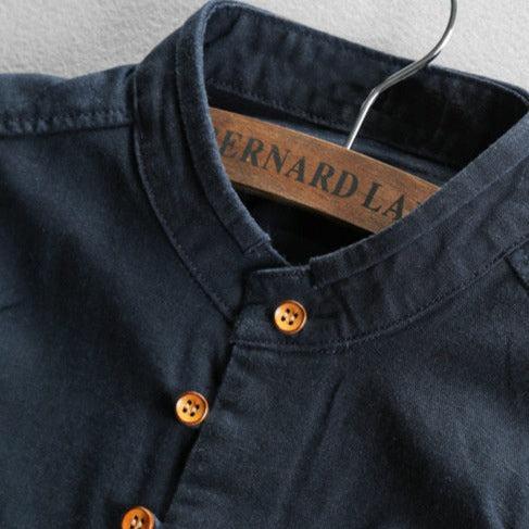 Camicia da uomo in misto lino con collo alla coreana, elegante e formale a manica lunga - view 5